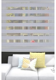 Resim Gri Geniş Piliseli Zebra Perde Gri 