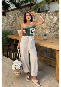 Resim Jasmin Süzüneli Keten Tulum 1280-08 Ekru 