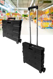Resim PROXTECH Katlanabilir Yükseklik Ayarlı Tekerlekli Avm Süpermarket Alışveriş Sepeti Bagaj Sandık Arabası 