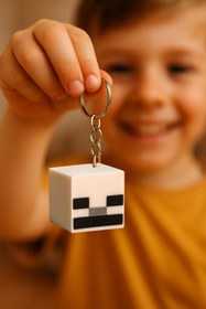 Resim Flexilab Creative Minecraft Skeleton İskelet Kafa Anahtarlık - 3D Baskı PLA, Koleksiyonluk Oyuncu Hediyesi 