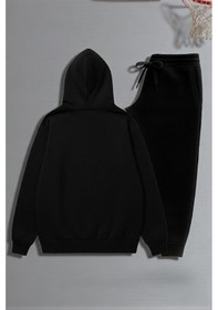 Resim Unisex Nba Baskılı Kapüşonlu 2'li Eşofman Takımı Siyah 