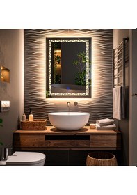 Resim Gleamira Vertical Günışığı Lazer Kumlamalı Lavabo & Banyo Aynası Dokunmatik Sensörlü 100 X 75 Cm 