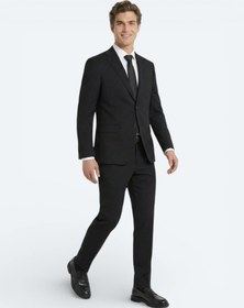 Resim Siyah Düz Modern Fit Yün Karışımlı Takım Elbise - STD / STD 