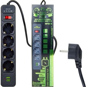 Resim Ironstar IRP3000 4lü 2mt 2xusb Priz Akıllı Akım Korumalı Isıya Karşı Dayanıklı Termal Priz 