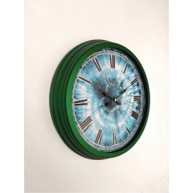 Resim Bahat Salon Ofis Duvar Saati Yeşil Alüminyum Çerçeve 40 cm Camlı 