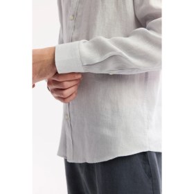 Resim AVVA Erkek Buz Gri Düğmeli Yaka %100 Keten Comfort Fit Gömlek B002191 