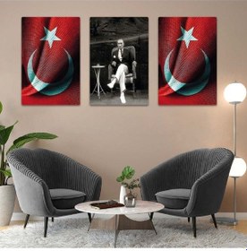 Resim Türk Bayrağı Ve Atatürk 3'lü Mdf Tablo Set 