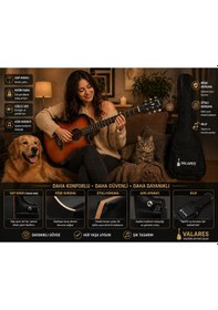 Resim Valares 38c Kesik Kasa Sap Ayarlı Akustik Gitar 38 4/4 Full Aksesuar Hediyeli Sunburst Suhr Burst 
