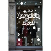 Resim Hoşgeldin 2023 Yılbaşı Happy New Year Özel Yeni Sticker Çıkartma Süsü Özel Yeni Yıl Parti Cam Noel Ağacı Kar Tanesi 