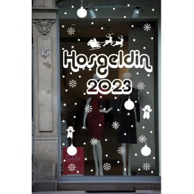 Resim Hoşgeldin 2023 Yılbaşı Happy New Year Özel Yeni Sticker Çıkartma Süsü Özel Yeni Yıl Parti Cam Noel Ağacı Kar Tanesi 