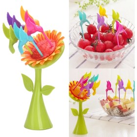 Resim Alfa Aksesuar 03 Plastik Meyve Çatal Ayçiçeği 5 Kuşlar Çatal Set 