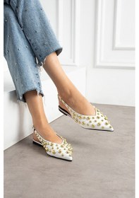 Resim Aurora Kadın Gold Detaylı Sivri Burun Arkası Açık Babet Beyaz 