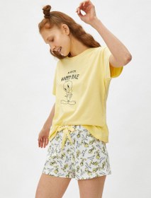 Resim Pamuklu Warner Bros Lisanslı Tweety Temali Pijama Takımı 