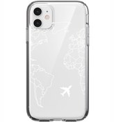 Resim mooodcase Iphone 11 World Map Lines Premium Şeffaf Silikon Kılıf Beyaz Baskılı 