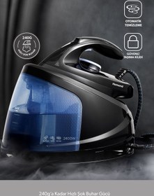Resim HOMEND Steamwork Buhar Kazanlı Ütü Siyah Mavi 2400 W 