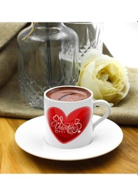 Resim Sevgililer Gününe Özel Tasarım Fincan & Kişiye Özel Fotoğraf Çerçevesi & Kalp Mum & Kahve & Çikolata Hediye Seti 