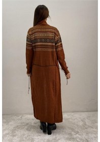 Resim Onno Style Woman Spor Triko Kilim Desenli Kiremit Uzun Hırka Kiremit 