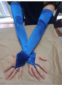 Resim Saten Likralı Dans & Opera Eldiveni - 58 Cm Saks Mavisi 