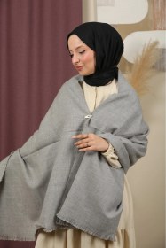 Resim Çift Taraflı Düz Renk Kışlık Omuz Şalı Beyaz 