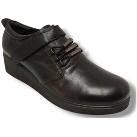 Resim Freefour 3114-20 Hakiki Deri Dolgu Topuk Cırtlı Kadın Ayakkabı Siyah 