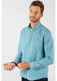 Resim Tudors Erkek Klasik Fit Normal Kesim Uzun Kollu Pamuklu Oxford Doku Petrol Renk Düğmeli Yaka Gömlek-22197-petrol Petrol 