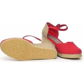 Resim Dolgu Topuk Keten Ön Düz Arka Hasır Sandalet Kırmızı Kırmızı 1298 