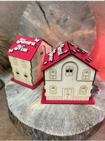 Resim Ahşap Dekoratif Ev Kumbara 