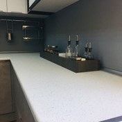 Resim Fly Beyaz Gri Benekli Laminant 280cm Mutfak Tezgahı 