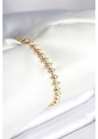 Resim Tua Moda Pirinç Gold Renk Zirkon Taşlı Baklava Model Kadın Bileklik Altın 