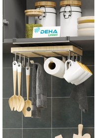 Resim Paslanmaz Kupa Fincan Askılı Kesme Tahtası Raflı Mutfak Tezgah Üstü Organizer Raf Stand Krom 