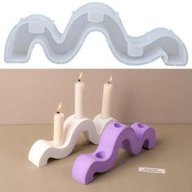 Resim 1 adet LEQU Silikon Dalga Tasarımı 3 Delikli Mum Tutucu Kalıbı, DIY Düzensiz Döküm Standı Alçı ve Epoksi Reçine El Sanatları Kalıpları için, Takı Döküm Malzemeleri 