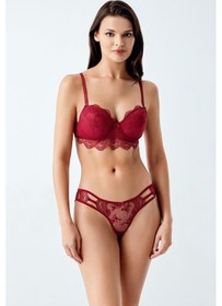 Resim Luw 6118 Bordo Dolgulu Sütyen Külot Dantelli 2Li Takım Bordo 