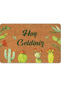 Resim Renkli Kaktüsler Temalı Coco Görünümlü Dekoratif Kapı Önü Ve Iç Mekan Paspası Açık Bej 