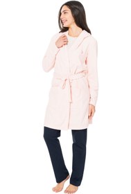 Resim U.S. Polo Assn. Kadın Kapüşonlu Cepli Sabahlık - Pembe, Yumuşak Dokulu, Ev Rahatlığı 