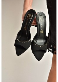 Resim Fox Shoes Y518191204 Siyah Kumaş İnce Topuklu Kadın Terlik Siyah 