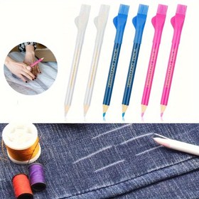 Resim 3'lü Su Çözünebilir Terzi Tebeşir İşaretleyicileri Fırça Başlıklı - Beyaz, Pembe, Mavi | Kumaş Üzerinde Dikiş ve El İşi Yapmak İçin İdeal | Kullanımı Kolay, Toksik Olmayan, Dikiş İçin Tebeşir İşaretleyiciler 