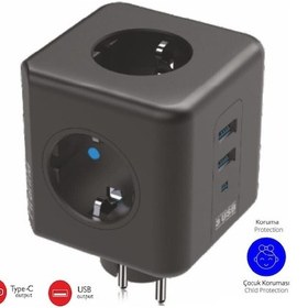 Resim Winnboss Termal Akım Korumalı Usb Ve Type-c 2.1a Şarj Çıkışlı 10a 2500w 3'lü Priz 3440 2 M 