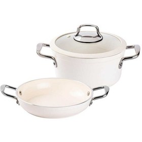 Resim Tantitoni Deluxe Krem Seramik 3 Parça Tencere Seti Krem 