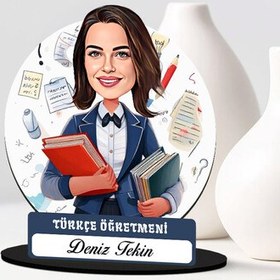 Resim Kadın Türkçe Öğretmeni Karikatürlü Biblo 