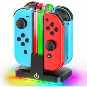 Resim Sunshine022 Nintendo Switch Kontrolcü Şarj İstasyonu, 9 Mod Rgb Işık, 4'lü Eşzamanlı Şarj, Gösterge Ekranlı 