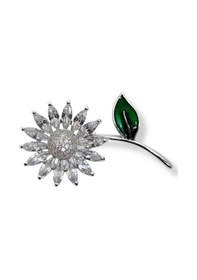 Resim Oya Silver Yeşil Mine Yapraklı Baget Taşlı Gümüş Çiçek Broş 4x2.3 Cm Oya-xt441 