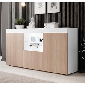 Resim ECM Konsol Led Aydınlatmalı Şık Büfe Cam Raflı Modern Ve Zarif Konsol Beyaz Sonoma Elegant 