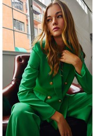 Resim Sateen Düğme Detaylı Kruvaze Ceket - Yeşil 