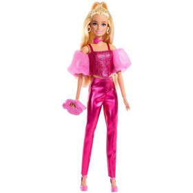 Resim Barbie Deluxe Style, Metalik Pembe Kıyafetli Bebek JFP40 