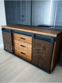 Resim deryawood Raweyn Masif Ahşap 3 Çekmeceli Sürgülü Konsol-ofis-dosya Dolap 180*43*90 Cm 