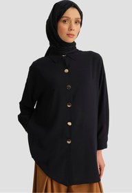 Resim Armine Metal Düğmeli Oversize Tunik Lacivert 