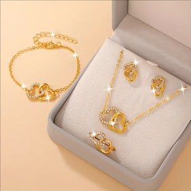 Resim Kalp Kalbe Küpe + Kolye + Yüzük + Bilezik Şık Moda Takı Seti 