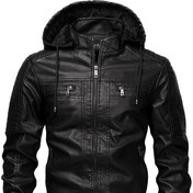 Resim Erkekler İçin Siyah PUPU Deri Ceket - Tam Fermuarlı, Dik Yaka ve Fermerli Cepler, İnce Kesim Motosiklet Montu, Çamaşır Makinesinde Yıkanabilir, Altın Tonlu Ferrumlar, Dayanıklı Deri, Şık & Günlük Giysi İçin 