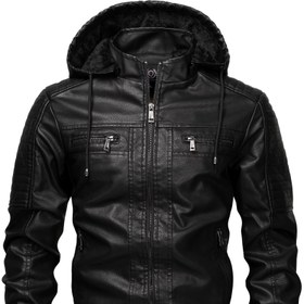 Resim Erkekler İçin Siyah PUPU Deri Ceket - Tam Fermuarlı, Dik Yaka ve Fermerli Cepler, İnce Kesim Motosiklet Montu, Çamaşır Makinesinde Yıkanabilir, Altın Tonlu Ferrumlar, Dayanıklı Deri, Şık & Günlük Giysi İçin 