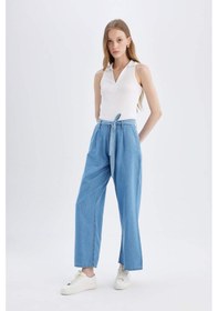 Resim DeFacto Wide Leg Yüksek Bel Kuşaklı Geniş Paça Uzun Jean Pantolon D2433AX24SMNM85 